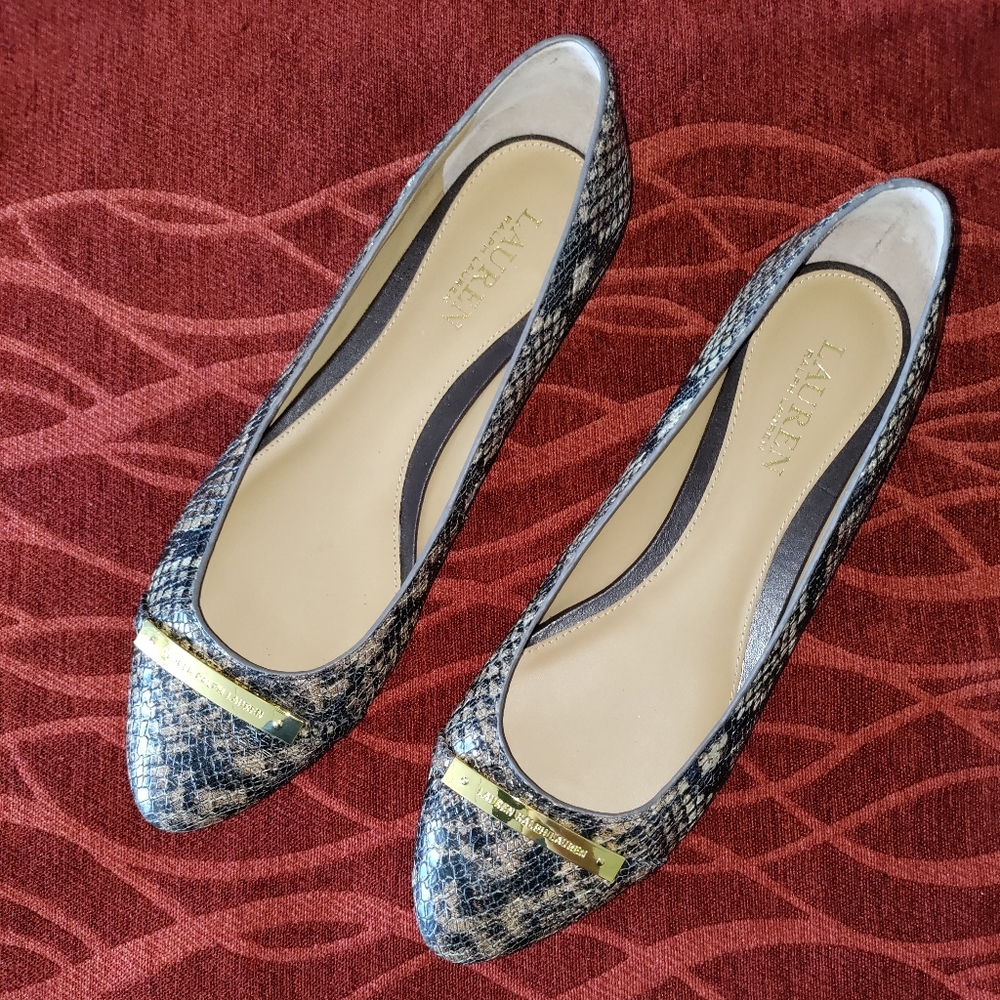 🆕Lauren RL | Snakeskin Print Pointy Toe Flats Womens Size 8